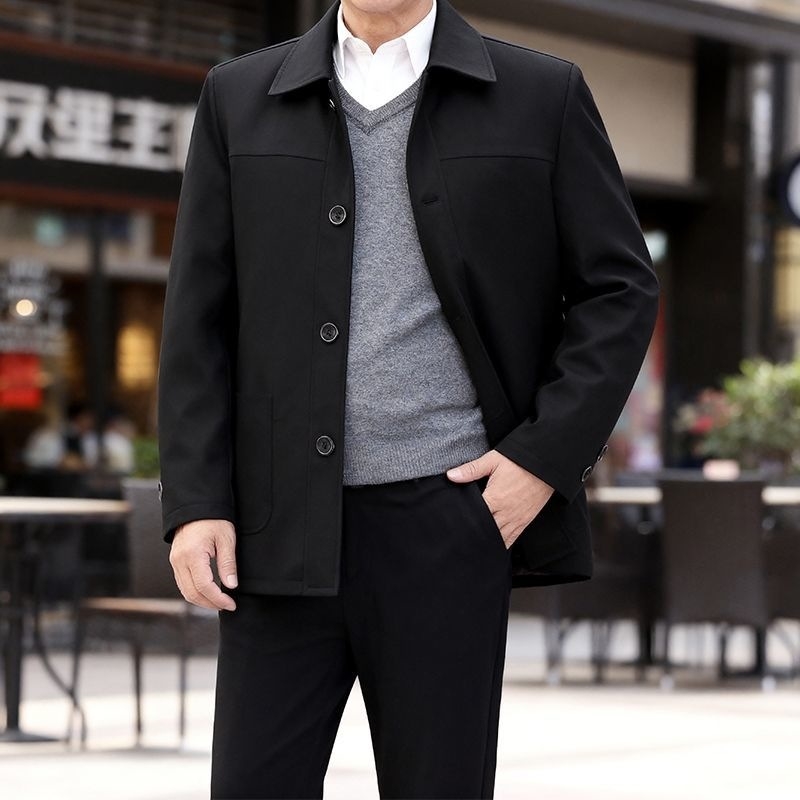 Geacă de bărbați cu rever, căptușită cu fleece; material principal: blană de iepure; căptușeală 95%+; buzunare patch; fără glugă