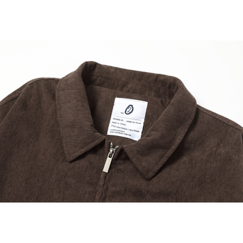 Jachetă din corduroy cu rever, fermoar în față, croială lejeră, mâneci lungi