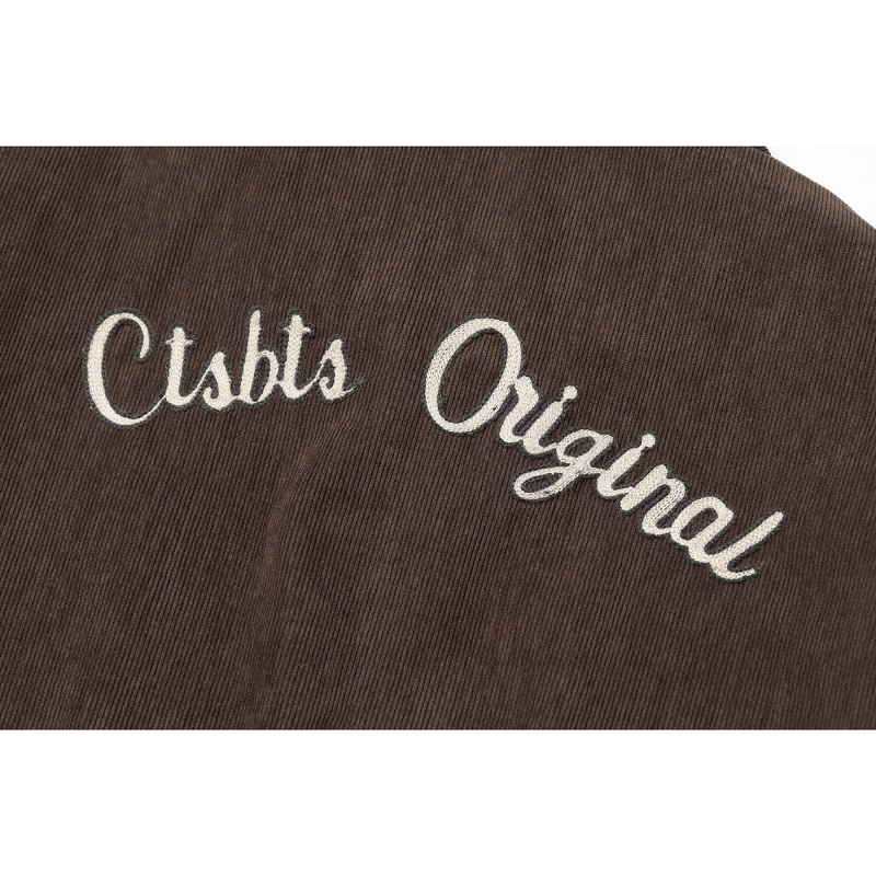 Jachetă din corduroy cu rever, fermoar în față, croială lejeră, mâneci lungi