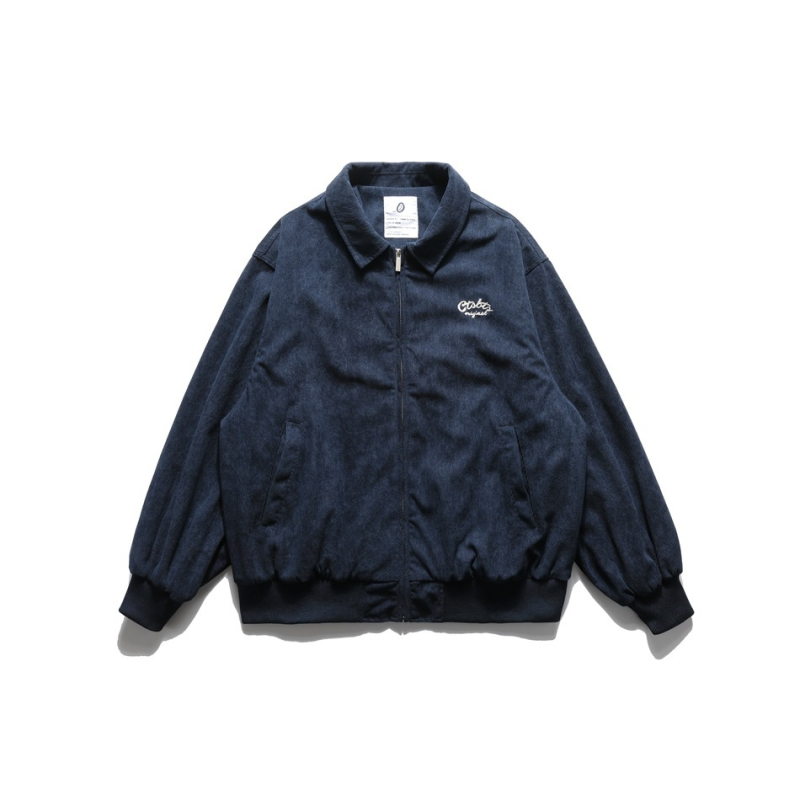 Jachetă din corduroy cu rever, fermoar în față, croială lejeră, mâneci lungi