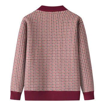 Cardigan damă tricotat cu căptușeală de fleece, model geometric, lungime medie 50-65 cm, țesătură poliester, lansare iarna 2025