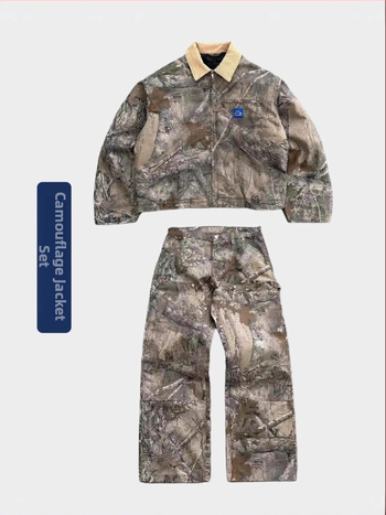 Pánska outdoor bunda s kamuflážnym 3D vzorom, golier, zips, voľný strih (jar–jeseň)