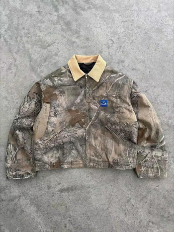 Pánska outdoor bunda s kamuflážnym 3D vzorom, golier, zips, voľný strih (jar–jeseň)