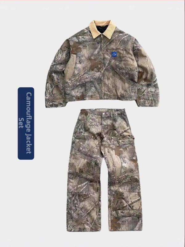 Pánska outdoor bunda s kamuflážnym 3D vzorom, golier, zips, voľný strih (jar–jeseň)