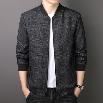 Geacă pentru bărbați, stil Coreea, model în carouri, fermoar frontal, mâneci 3/4, lungime scurtă