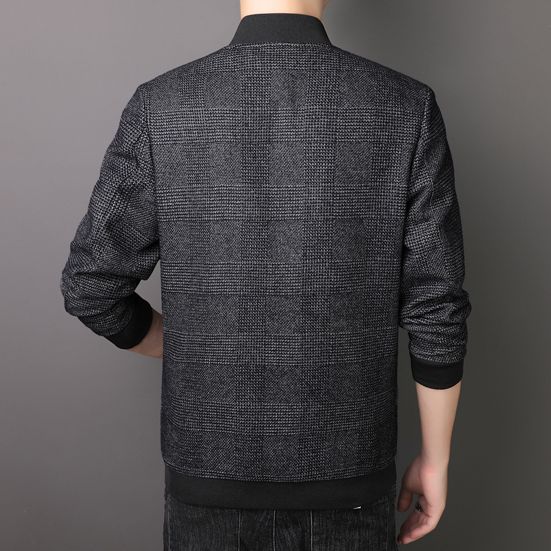 Geacă pentru bărbați, stil Coreea, model în carouri, fermoar frontal, mâneci 3/4, lungime scurtă