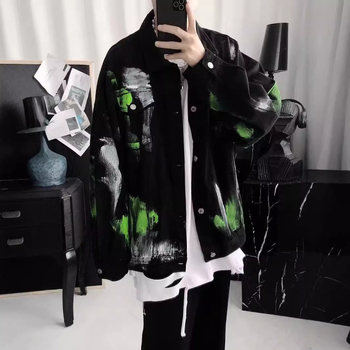 Traper jakna s tie-dye graffiti dizajnom, high street stil, opušten kroj, rever