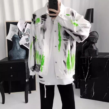 Traper jakna s tie-dye graffiti dizajnom, high street stil, opušten kroj, rever