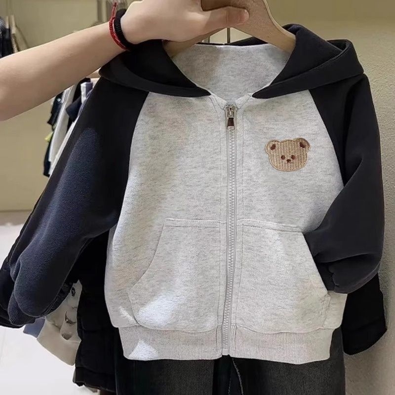 Unisex dječja jakna s motivom crtane medvjeda, zatvarač sprijeda, okrugli ovratnik, dugi rukavi, debela fleec podstava
