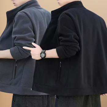 Ανδρικό μπουφάν φλίς πολυεστέρα με στάσιμο γιακά, φερμουάρ, πλαϊνές τσέπες – Χειμερινό εξωτερικό ένδυμα