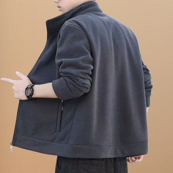 Ανδρικό μπουφάν φλίς πολυεστέρα με στάσιμο γιακά, φερμουάρ, πλαϊνές τσέπες – Χειμερινό εξωτερικό ένδυμα