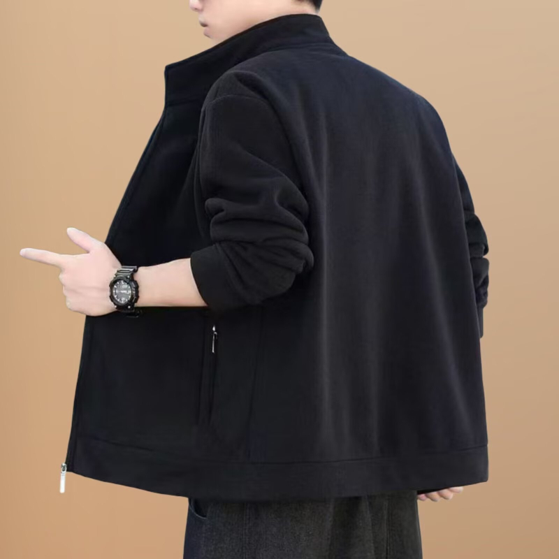 Ανδρικό μπουφάν φλίς πολυεστέρα με στάσιμο γιακά, φερμουάρ, πλαϊνές τσέπες – Χειμερινό εξωτερικό ένδυμα