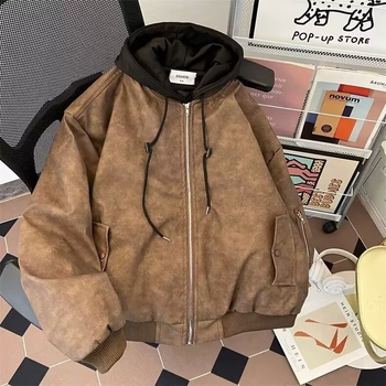 Muška jakna s kapuljom, japanski retro stil, stojeći ovratnik, zatvarač, slobodan kroj, poliester mješavina, proljeće i jesen