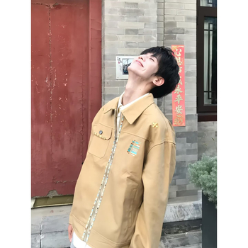 Ανδρικό κοντό τζάκετ από βαμβάκι twill με φερμουάρ, γιακά με πέτο, πολλές τσέπες, μακριά μανίκια, άνοιξη-φθινόπωρο