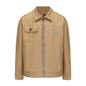 Ανδρικό κοντό τζάκετ από βαμβάκι twill με φερμουάρ, γιακά με πέτο, πολλές τσέπες, μακριά μανίκια, άνοιξη-φθινόπωρο