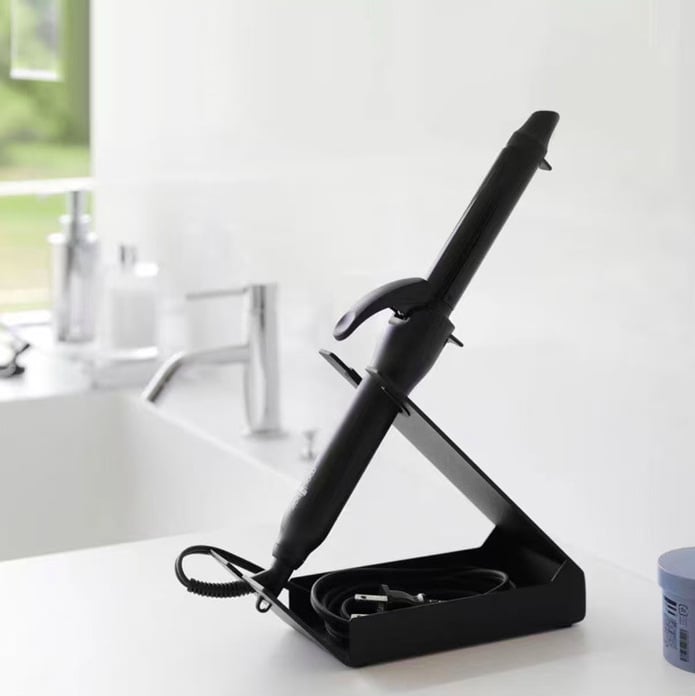 Vertikalni stalak za sušilo za kosu s upravljanjem kabelom i spremištem za curling alat – Materijal: željezo; Premaz: sprej lak; Nosivost: 5 kg; Model: 8797987