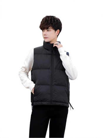 Veste ar pīļu dūnu pildījumu, augsts apkaklis, rāvējslēdzējs, dūnu saturs 46–50%, pildījums 50–100, rudens-ziems