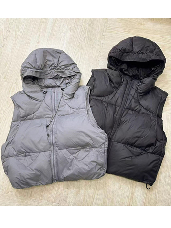 Női kapucnis tollmellény kacsa tolltöltettel, cipzárral, 3D mintázattal, poliészter anyaggal