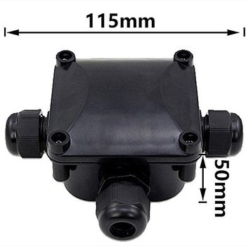IP68 kültéri világítási kábelcsatlakozó doboz, műanyag, 3-utas elosztó doboz, egy bemenet és két kimenet
