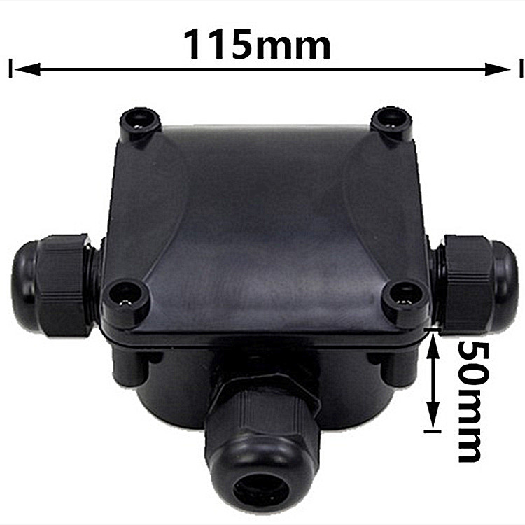 IP68 kültéri világítási kábelcsatlakozó doboz, műanyag, 3-utas elosztó doboz, egy bemenet és két kimenet