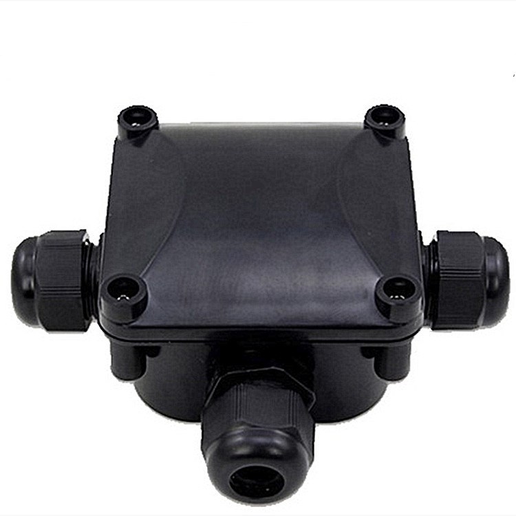 IP68 kültéri világítási kábelcsatlakozó doboz, műanyag, 3-utas elosztó doboz, egy bemenet és két kimenet