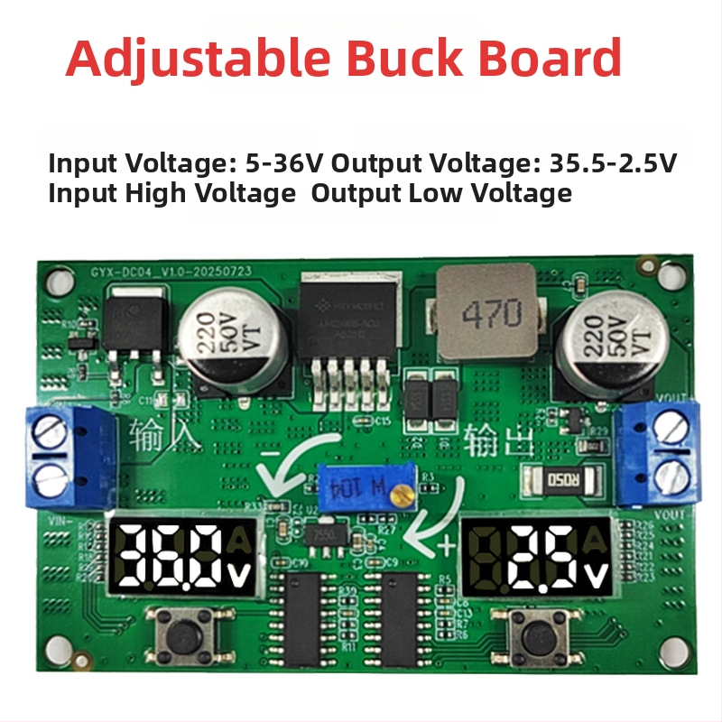 LM2596S reguliuojamas pakėlimo/mažinimo įtampos modulis su dvejais skaitmeniniais voltmetrais, reguliuojamas maitinimo šaltinis automobiliui DIY