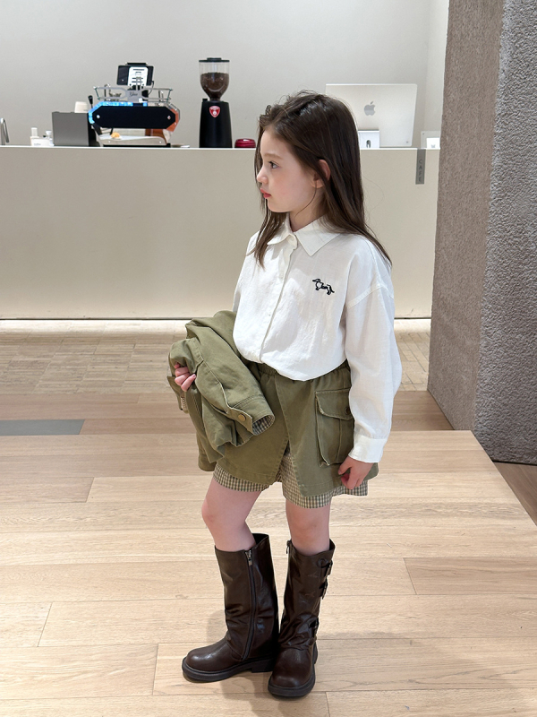 Elmo Beibei korejski stil dječja košulja s dugim rukavima, ovratnik Lapel, za djevojčice od 3 do 8 godina, sastav tkanine: 55% Tencel / 25% pamuk / 20% brokat