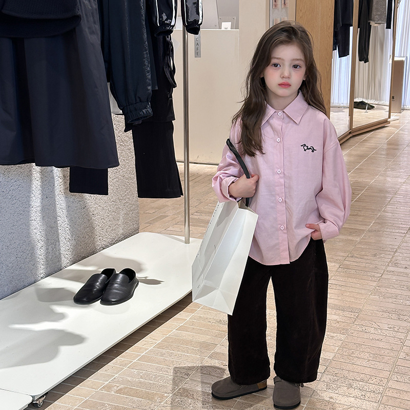Elmo Beibei korejski stil dječja košulja s dugim rukavima, ovratnik Lapel, za djevojčice od 3 do 8 godina, sastav tkanine: 55% Tencel / 25% pamuk / 20% brokat