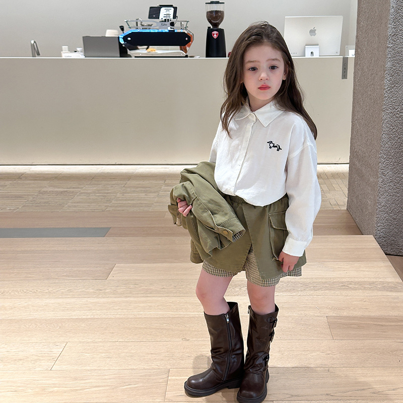 Elmo Beibei korejski stil dječja košulja s dugim rukavima, ovratnik Lapel, za djevojčice od 3 do 8 godina, sastav tkanine: 55% Tencel / 25% pamuk / 20% brokat