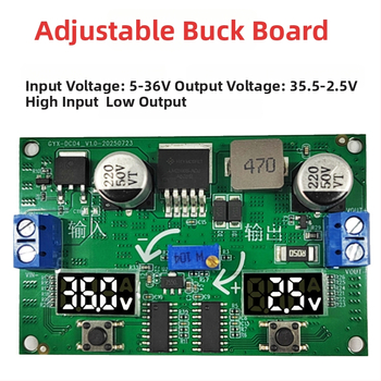 LM2596S reguliuojamas Boost/Buck DC-DC modulis su dviejų skaitmeninių voltmetrų rodmenimis – reguliuojamas maitinimo šaltinis DIY
