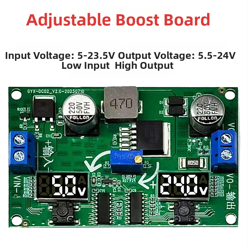 LM2596S reguliuojamas Boost/Buck DC-DC modulis su dviejų skaitmeninių voltmetrų rodmenimis – reguliuojamas maitinimo šaltinis DIY