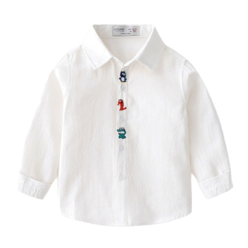 Cămașă pentru copii cu mâneci lungi, imprimeu cu dinozaur în desen animat, guler rever, material din bumbac 80%, primăvară și toamnă