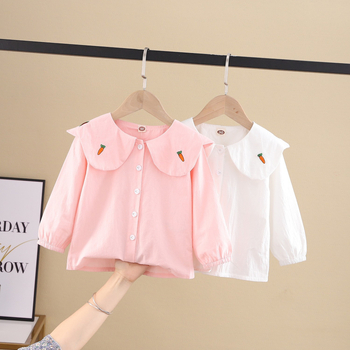 Cămașă de copii din bumbac cu mâneci lungi; model solid; potrivită pentru primăvară și toamnă; pentru vârsta 3–8 ani; stil lejer.