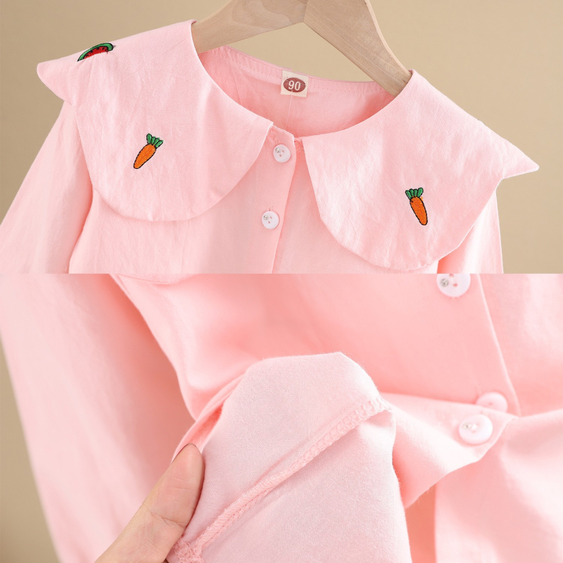 Cămașă de copii din bumbac cu mâneci lungi; model solid; potrivită pentru primăvară și toamnă; pentru vârsta 3–8 ani; stil lejer.