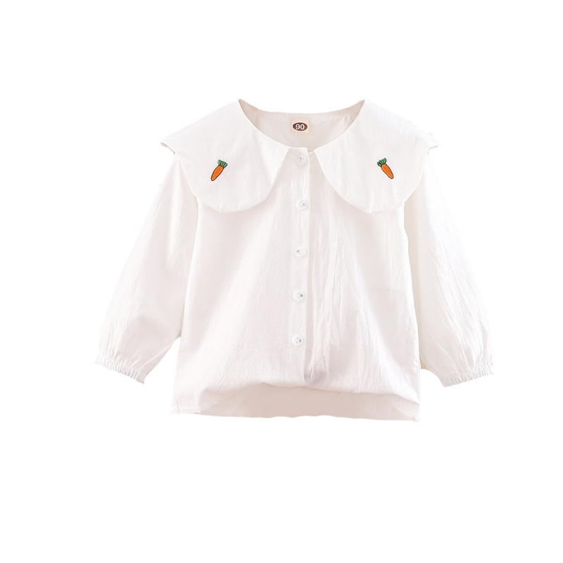 Cămașă de copii din bumbac cu mâneci lungi; model solid; potrivită pentru primăvară și toamnă; pentru vârsta 3–8 ani; stil lejer.