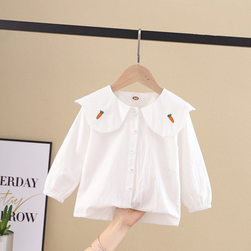 Cămașă de copii din bumbac cu mâneci lungi; model solid; potrivită pentru primăvară și toamnă; pentru vârsta 3–8 ani; stil lejer.