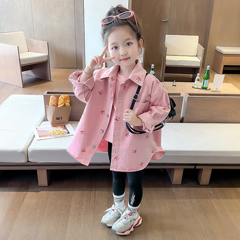 Dječja košulja za djevojčice, K-stil, ovratnik s reverom, dugi rukav, jesen 2025, za uzrast 3–8 godina