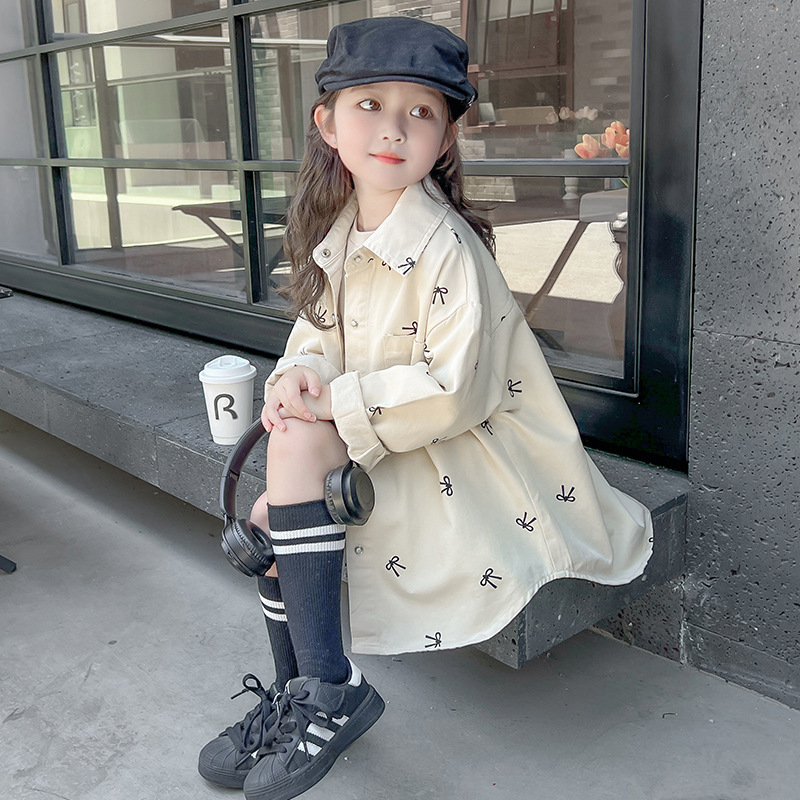 Dječja košulja za djevojčice, K-stil, ovratnik s reverom, dugi rukav, jesen 2025, za uzrast 3–8 godina