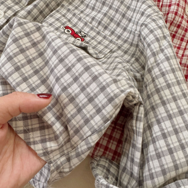 Dječja košulja - karirani uzorak, korejski stil, turn-down ovratnik, dugi rukavi, 100% pamuk