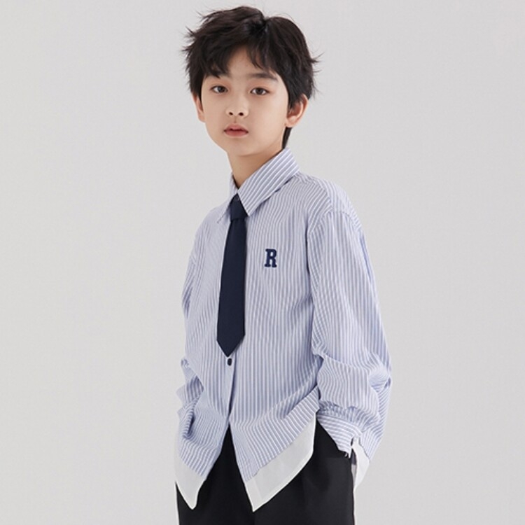 Cămașă pentru băieți cu mâneci lungi, guler tip lapel, amestec de bumbac 30%, stil preppy, pentru primăvară-toamnă