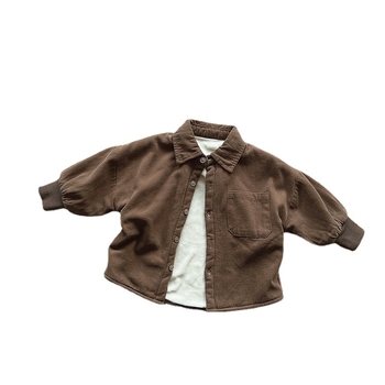 Cămașă pentru copii cu fleece pe căptușeală, stil coreean, iarnă 2022, mâneci lungi, bumbac 60%