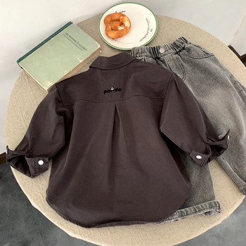 Cămașă de copii, stil coreean, guler rever, 100% bumbac, pentru băieți 3–8 ani