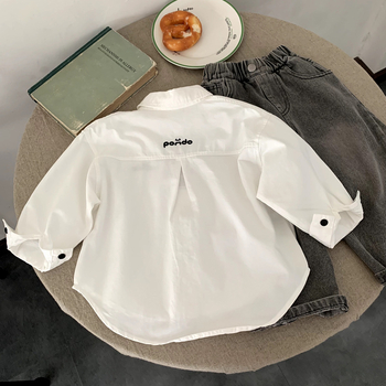 Cămașă de copii, stil coreean, guler rever, 100% bumbac, pentru băieți 3–8 ani