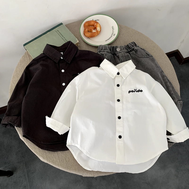 Cămașă de copii, stil coreean, guler rever, 100% bumbac, pentru băieți 3–8 ani