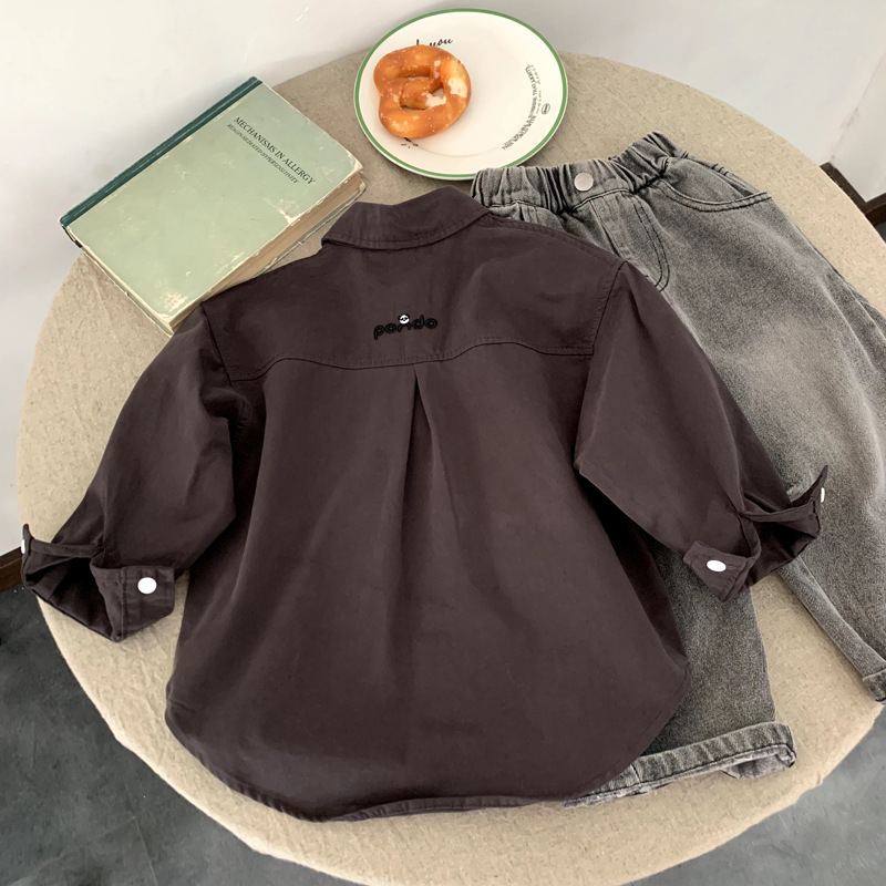 Cămașă de copii, stil coreean, guler rever, 100% bumbac, pentru băieți 3–8 ani