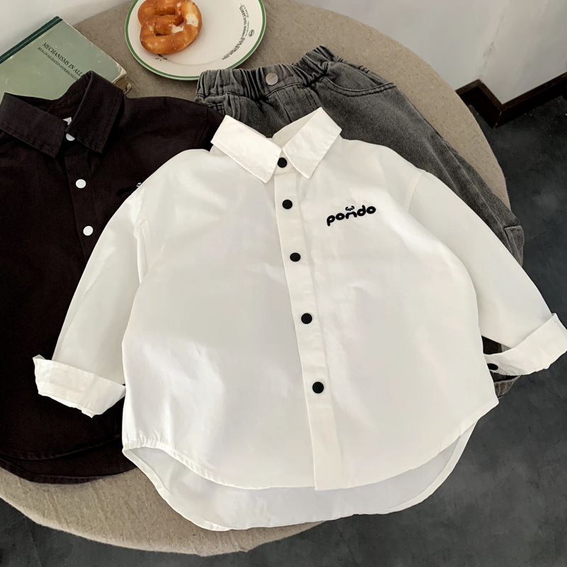 Cămașă de copii, stil coreean, guler rever, 100% bumbac, pentru băieți 3–8 ani