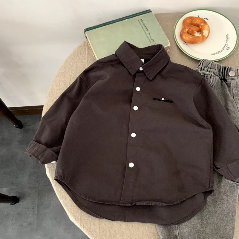 Cămașă de copii, stil coreean, guler rever, 100% bumbac, pentru băieți 3–8 ani