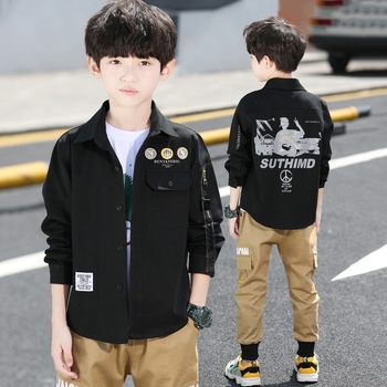 Cămașă pentru copii, cu guler rever, mâneci lungi, 75% bumbac, model litere, primăvară–toamnă