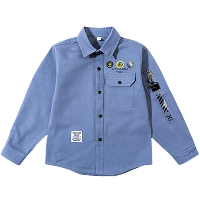 Cămașă pentru copii, cu guler rever, mâneci lungi, 75% bumbac, model litere, primăvară–toamnă