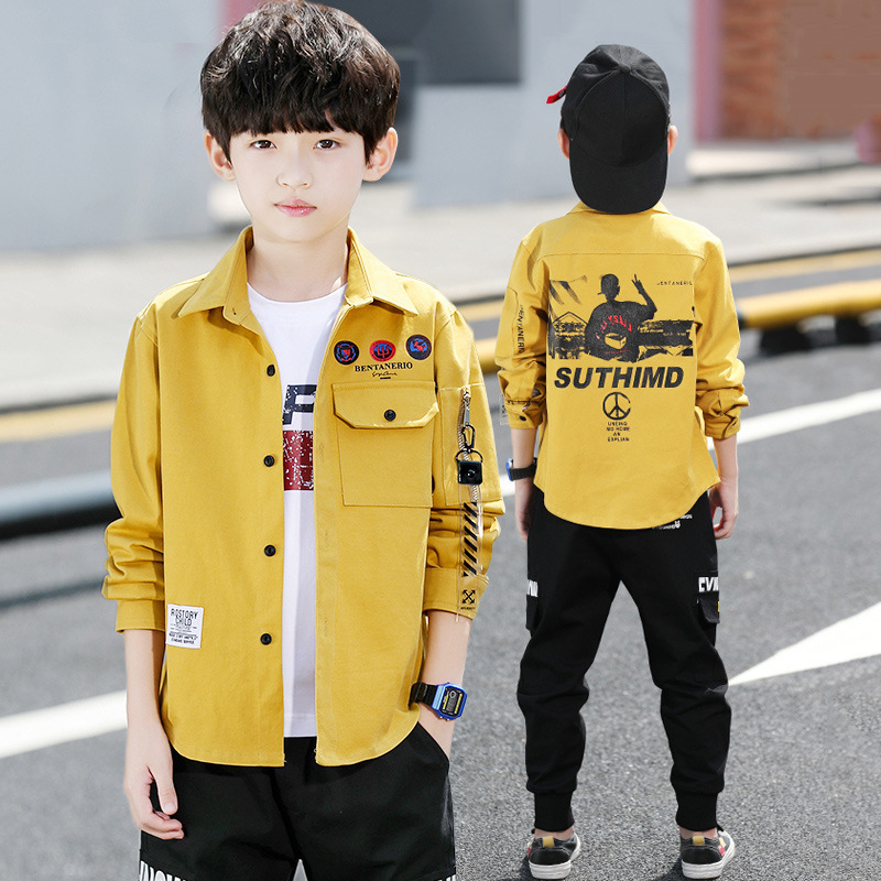 Cămașă pentru copii, cu guler rever, mâneci lungi, 75% bumbac, model litere, primăvară–toamnă